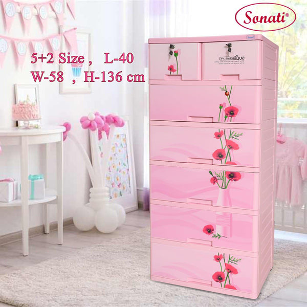 Pink Flower Drawers Wardrobe