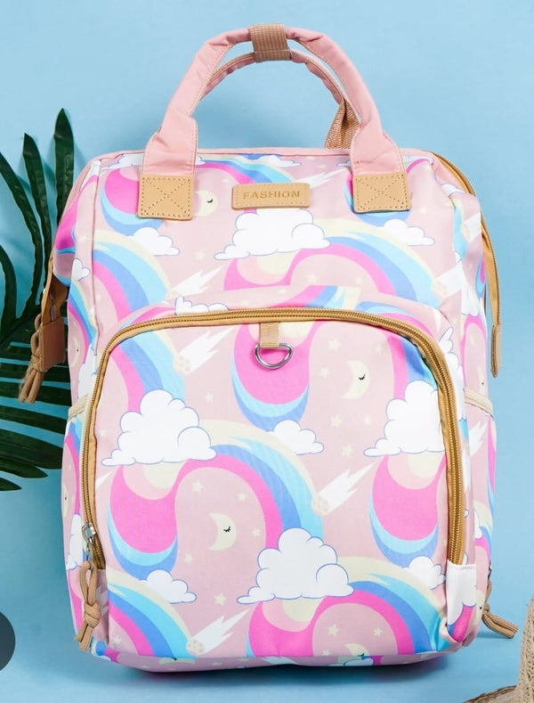 Colorful Rainbow & Cloud Print Diaper Bag Backpack – Large Waterproof Baby Travel Bag