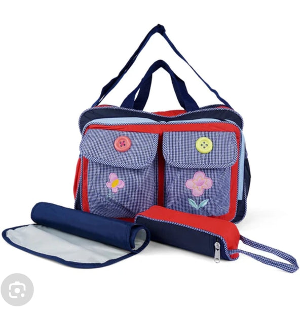 Pastel Quilted Diaper Bag Set for Babies – Multi-Pocket Baby Bag with Bottle Holder & Changing Mat