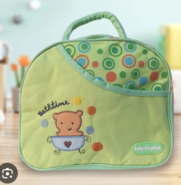 Small Baby Travel Bag – Green “Bathtime Bear” Tote by Baby Kingdom | Cute & Compact Diaper Organizer