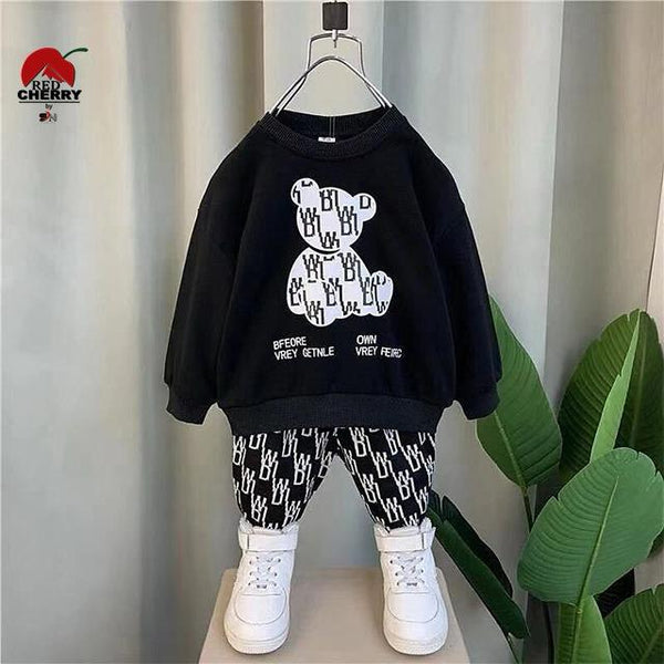 "Toddler  Black Bear Print Sweatshirt and Pants Set – Casual Winter Outfit