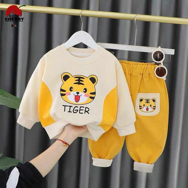 “Toddler Yellow Tiger Print Sweatshirt and Jogger Pants Set – Cute Animal Outfit for Kids”