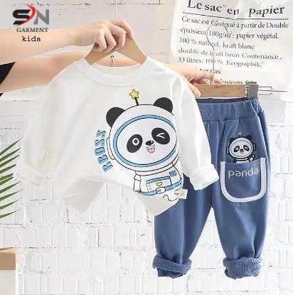 “Toddler Panda Astronaut Sweatshirt and Blue Jogger Pants Set – Cute Space-Themed Outfit for Kids”