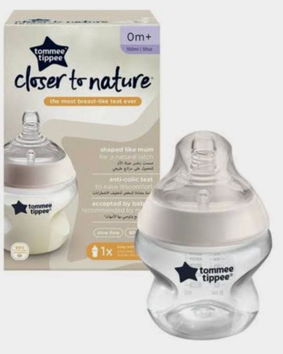 Tommee Tippee Closer to Nature Baby Bottle – 150ml, 0m+ Slow Flow, Anti-Colic, BPA-Free