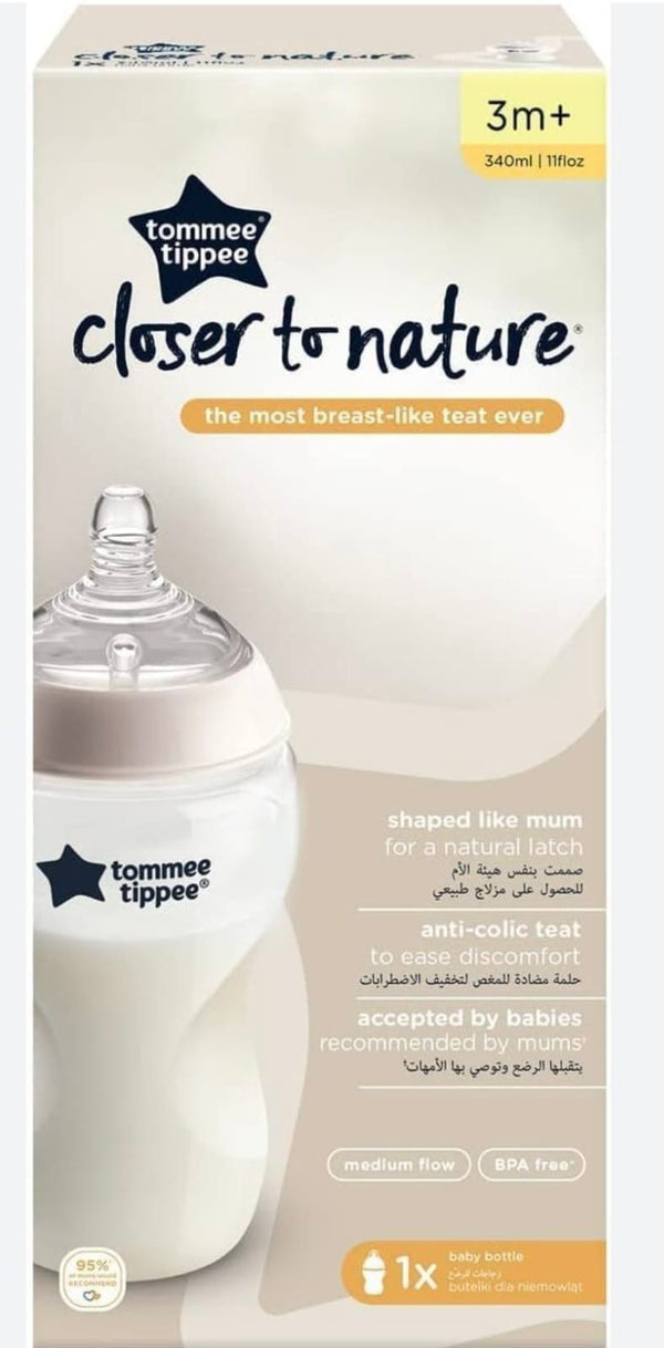 Tommee Tippee Closer to Nature Baby Bottle – 340ml, 3m+ Medium Flow, Anti-Colic, BPA-Free