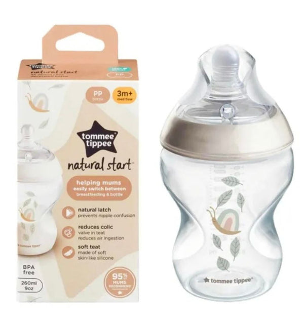 Tommee Tippee Natural Start Baby Bottle – 260ml, 3m+, Medium Flow, BPA-Free | Anti-Colic | Soft Silicone Teat