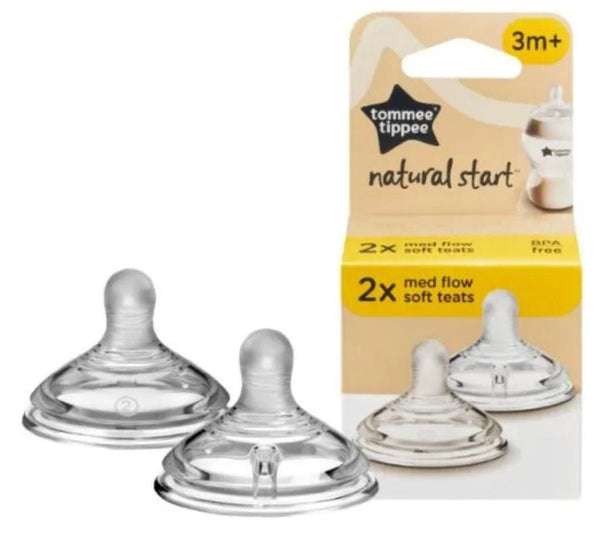 Tommee Tippee Natural Start Medium Flow Teats – 2 Pack | 3m+ Soft Silicone, BPA-Free