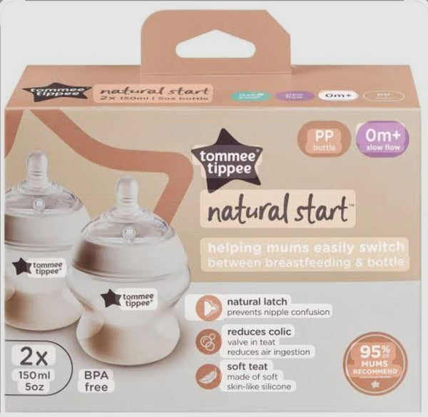 Tommee Tippee Natural Start Baby Bottles – 150ml, 2-Pack | 0m+ Slow Flow, BPA-Free