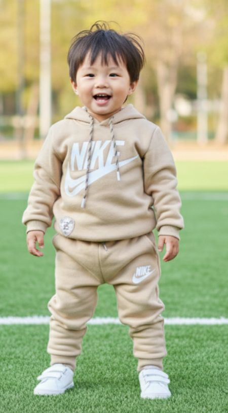 Toddler Beige Nike-Style Tracksuit Set – Hoodie for Kids | Cozy Activewear