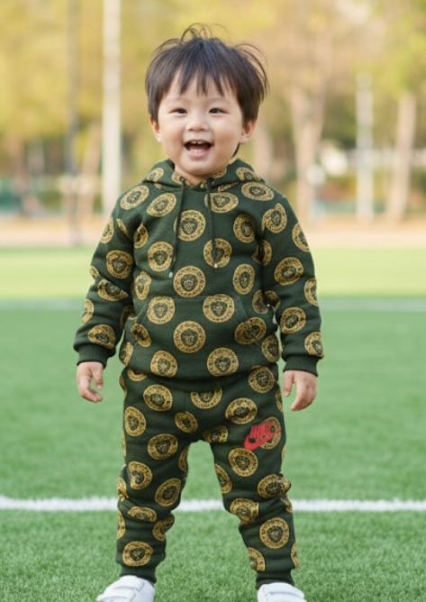 Baby Boy Full Sleeve Printed Tracksuit Set – Green & Gold Hoodie