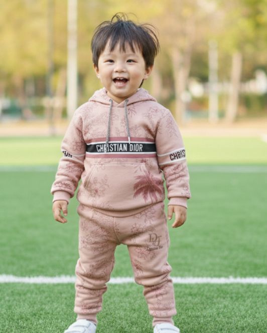Baby Boy Designer Printed Tracksuit Set – Pink Hoodie