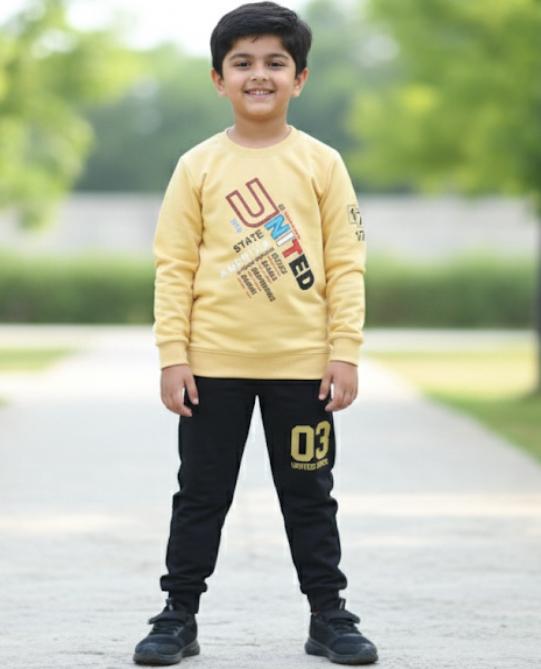 Boys Casual Winter Tracksuit | Yellow Sweatshirt & Black pant set