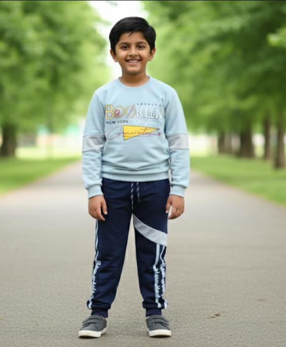Boys Stylish Winter Tracksuit | Blue Sweatshirt & Navy Pants Set