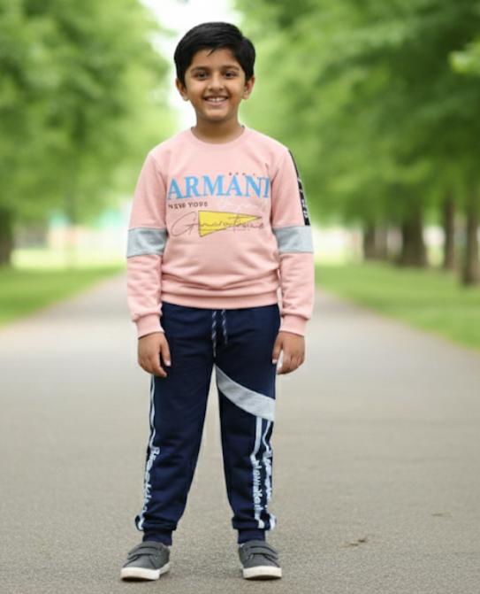 Boys Winter Tracksuit | Pink Sweatshirt & Navy Blue Pants Set
