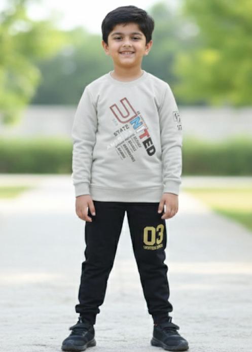 Boys Casual Winter Tracksuit | Grey Sweatshirt & Black Pants Set