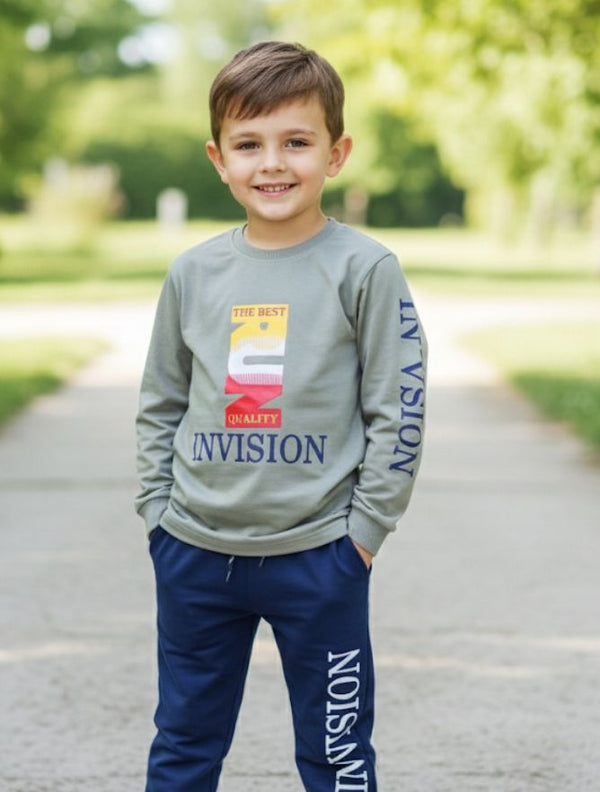 Boys Stylish Tracksuit | Green Sweatshirt & Navy Blue Pants Set