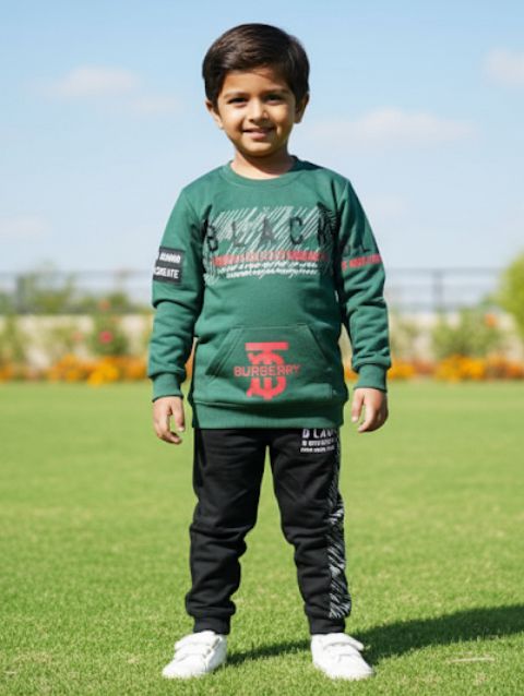 Boys Stylish Tracksuit | Green Sweatshirt &  Pants Set