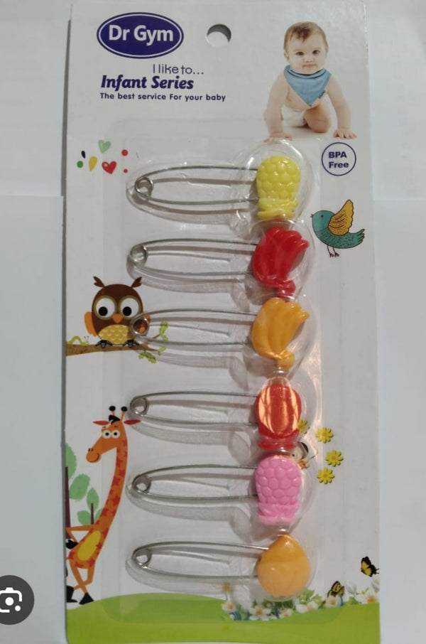 Baby Safety Pins – Set of 6 Colorful Stainless Steel Diaper Pins with Safety Lock | Secure & Reusable for Baby Clothes