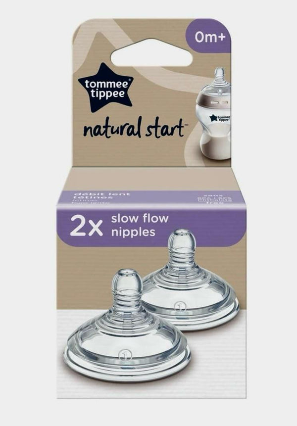 Tommee Tippee Natural Start Slow Flow Nipples – 2-Pack | Breast-Like Silicone Bottle Nipples for Newborns (0m+)