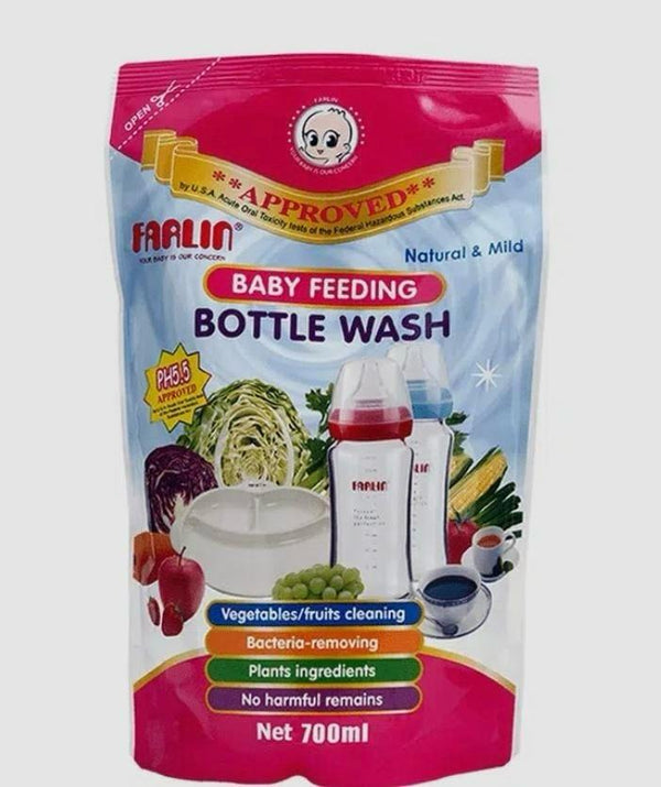Farlin Baby Bottle Wash – Natural & Safe Liquid Cleanser for Bottles, Nipples, Toys & Fruits | 700ml Refill Bottle