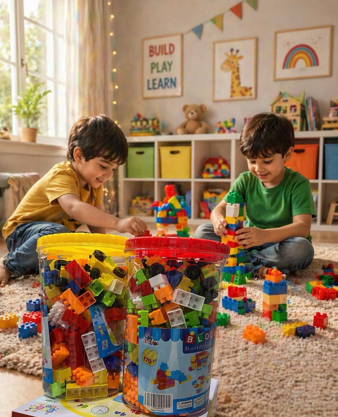 Kids Building Blocks Set (170 Pieces) – Colorful Educational Construct ...