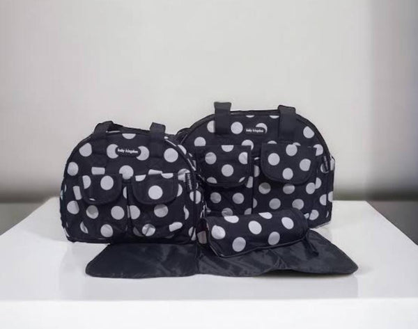 Baby Diaper Bag Set – 5 Piece Combo with Polka Dot Design (Large, Medium, Bottle Holder & Changing Mat)