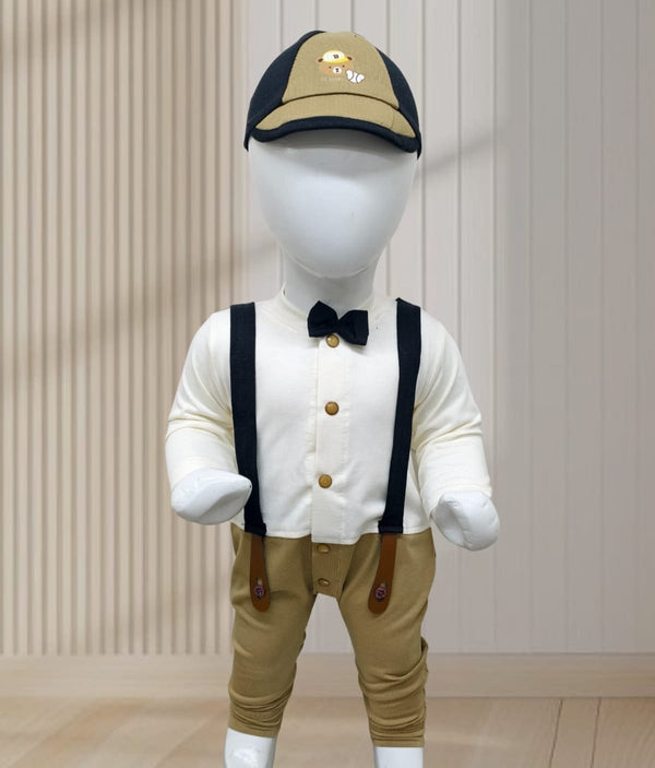 Baby Boys Formal Suspender Outfit Set with Cap – 3-Piece Gentlemen Style Dress