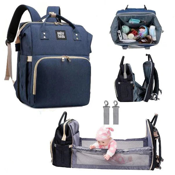 4In1 Multi-Purpose Baby Diapers Bag (Waterproof) With Portable Bed Navy Blue