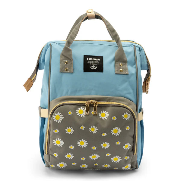 Baby Diaper Bag (Waterproof) Flower Blue & Grey