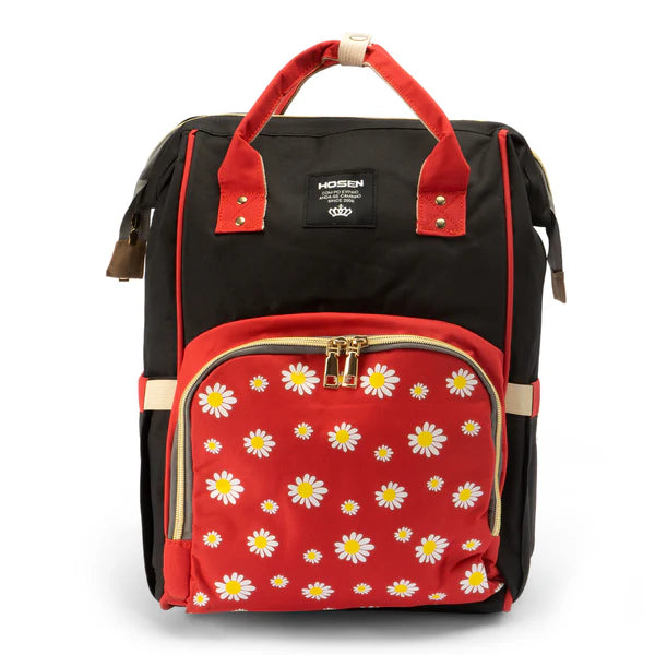 Baby Diaper Bag (Waterproof) Flower Black & Red